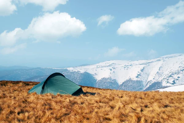 Tenda verde nelle montagne primaverili — Foto Stock