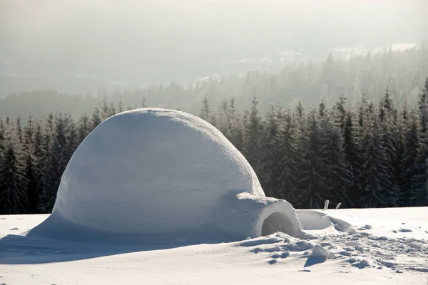 Prawdziwy śnieg igloo dom w zimie Karpaty — Zdjęcie stockowe