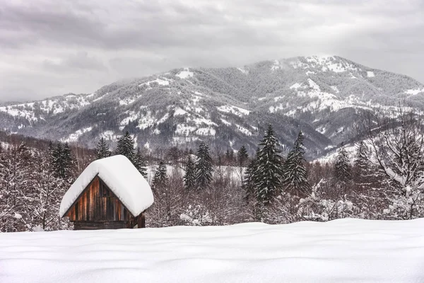 Fantástico paisaje con casa nevada —  Fotos de Stock