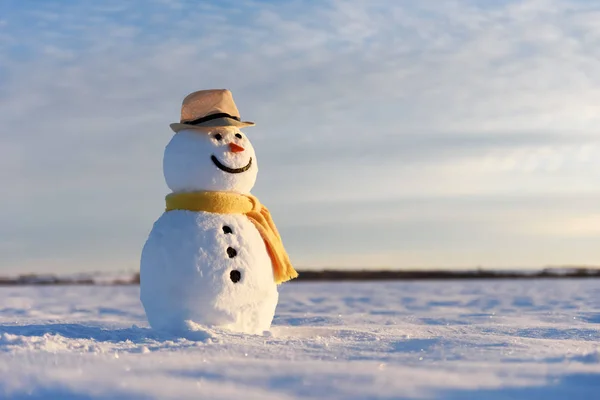 Muñeco de nieve divertido en sombrero negro — Foto de Stock