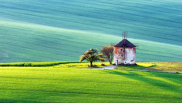 Pittoresco paesaggio rurale con vecchio mulino a vento — Foto Stock