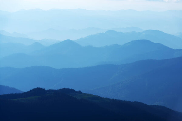 Beauty blue mountains range in Carpathians mountains
