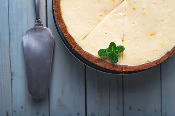 Plano redondo clásico pastel de queso de Nueva York — Foto de Stock