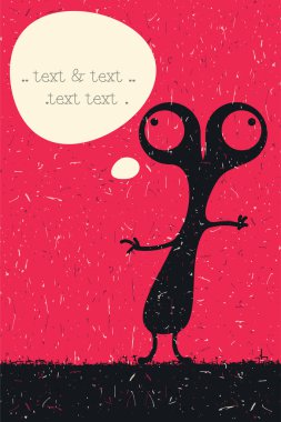 Retro grunge zemin üzerine sohbet bulut ile komik canavar. Karikatür Çizim.