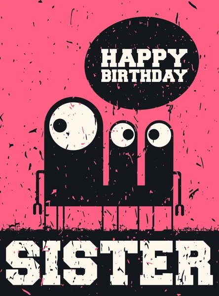 Grattis på födelsedagen inbjudningskort med söt monster och chatt bubbla — Stock vektor