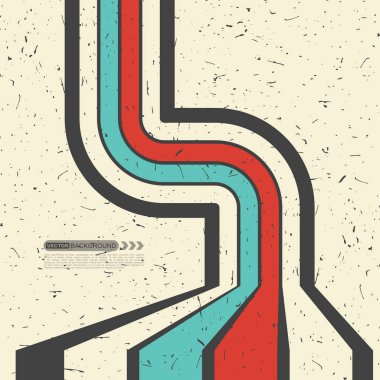 Retro renk grunge arka plan ile çizgiler ve Dekoratif şekiller. Vektör çizim