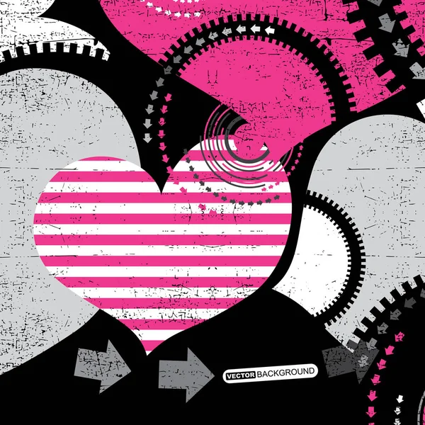 Fond gris et rose grunge rétro avec des cœurs et des flèches - illustration vectorielle — Image vectorielle