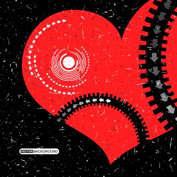 Retro röd hjärta med grå pilar på grunge bakgrund - — Stock vektor