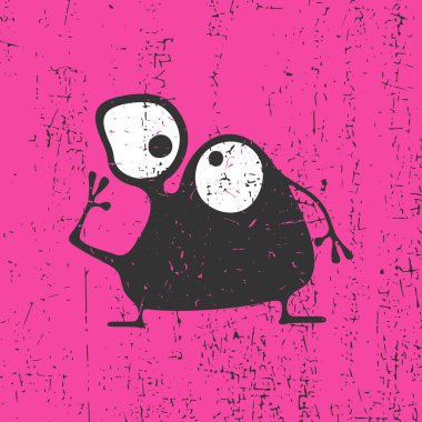 Pembe grunge arka plan üzerinde siyah canavar