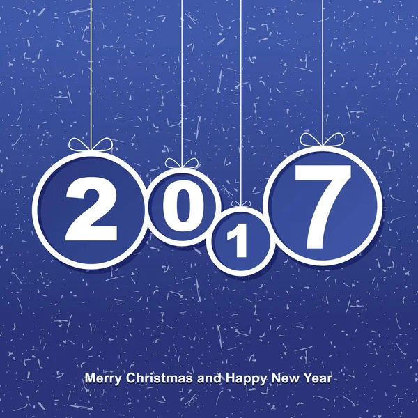 Χριστουγεννιάτικες μπάλες με τους αριθμούς της Πρωτοχρονιάς, αν έτος 2017 σε μπλε φόντο.. — Διανυσματικό Αρχείο
