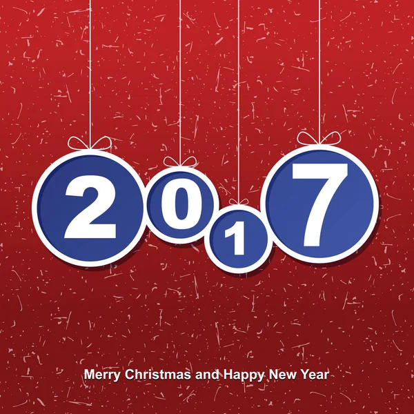 Μπλε Χριστούγεννα μπάλες με τους αριθμούς της Πρωτοχρονιάς, αν έτος 2017 σε κόκκινο φόντο.. — Διανυσματικό Αρχείο