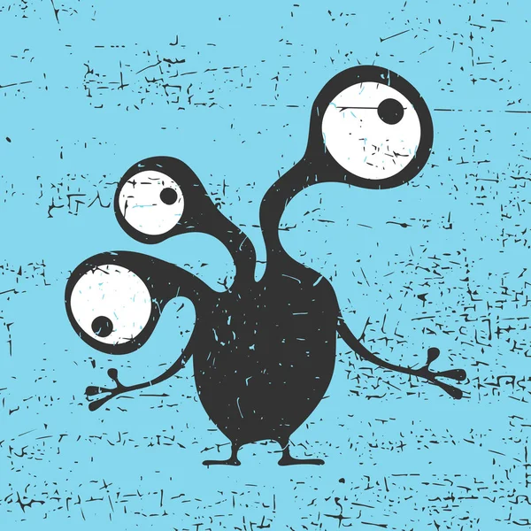 Mignon monstre noir avec des émotions sur fond bleu grunge, illustration de dessin animé . — Image vectorielle