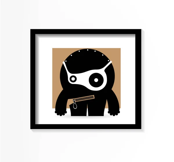Słodkie potwór na brązowym tle w ramce czarno na białym, ilustracja kreskówka tle — Wektor stockowy