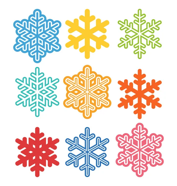 Набір з дев'яти кольорових сніжинок ізольовані на білому , — стоковий вектор
