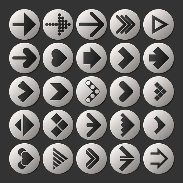 Set verschiedener Pfeil-Symbole auf schwarzem Hintergrund, — Stockvektor