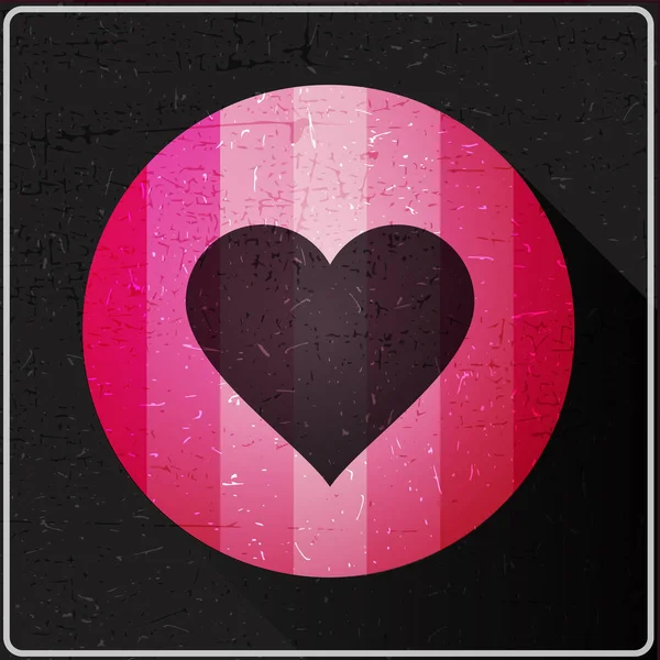 Icono decorativo del corazón en círculo con líneas de color rosa y sombra plana con formas sucias en él . — Vector de stock