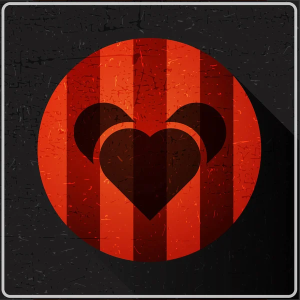 Ícone de coração decorativo em círculo com linhas de cor vermelha e sombra plana com formas sujas nele . — Vetor de Stock