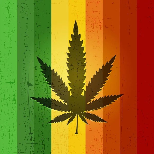 Cannabis leaf on rastafarian color grunge background. — Stock Vector
