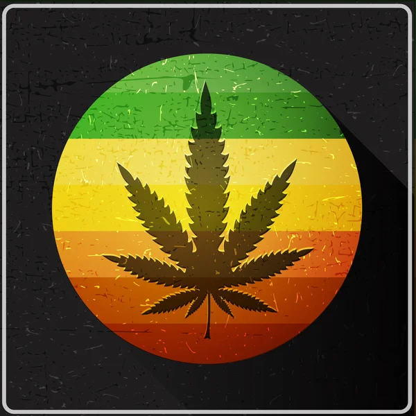 Cannabisblatt auf rastafarischem Grunge-Hintergrund ib im Kreis. Vektorillustration — Stockvektor