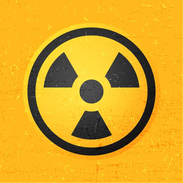 Ícone de radiação em círculo na faixa de fundo grunge amarelo , — Vetor de Stock