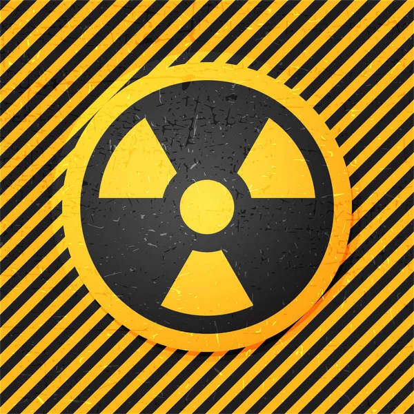 ストリップ黄色グランジ背景に円で放射線アイコン, — ストックベクタ