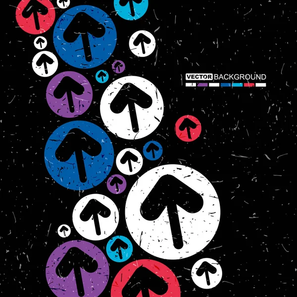 Flechas blancas, azules, violetas y rojas sobre fondo grunge negro , — Archivo Imágenes Vectoriales