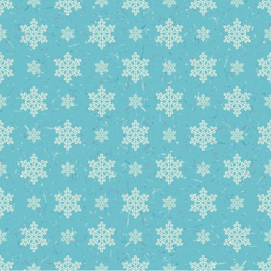 Grunge şekillerle mavi zemin üzerine beyaz kar taneleri. 