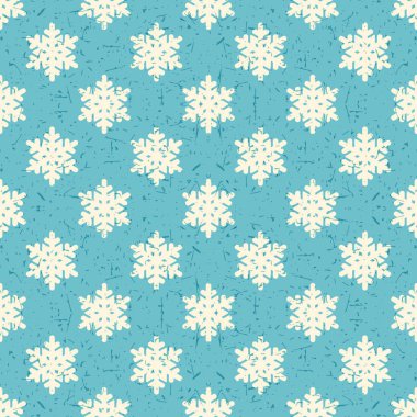 Grunge şekillerle mavi zemin üzerine beyaz kar taneleri. 