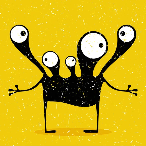 Mignon monstre noir avec des émotions sur fond jaune grunge . — Image vectorielle