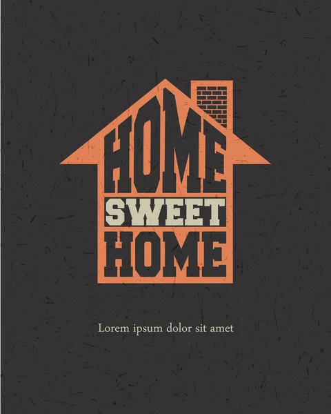 Letters Home Sweet Home in arancione casa silhouette su sfondo nero grunge, illustrazione vettoriale — Vettoriale Stock