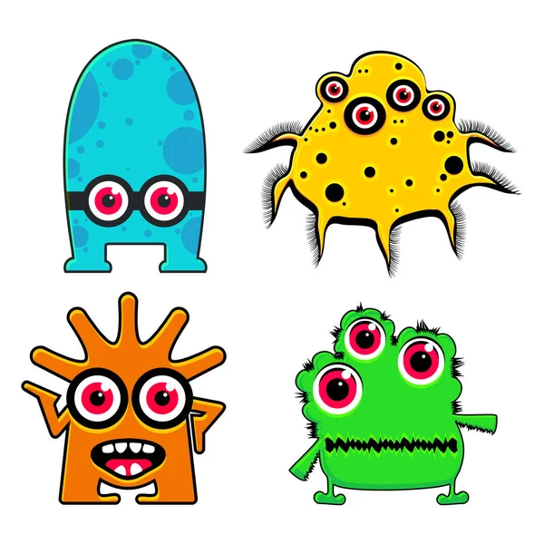 Conjunto de cuatro monstruos de color con emociones aisladas en blanco . — Archivo Imágenes Vectoriales