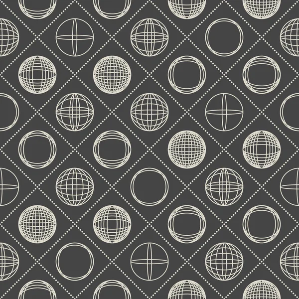 Decoratieve naadloze patroon met verschillende geometrische vormen op grijze achtergrond. — Stockvector