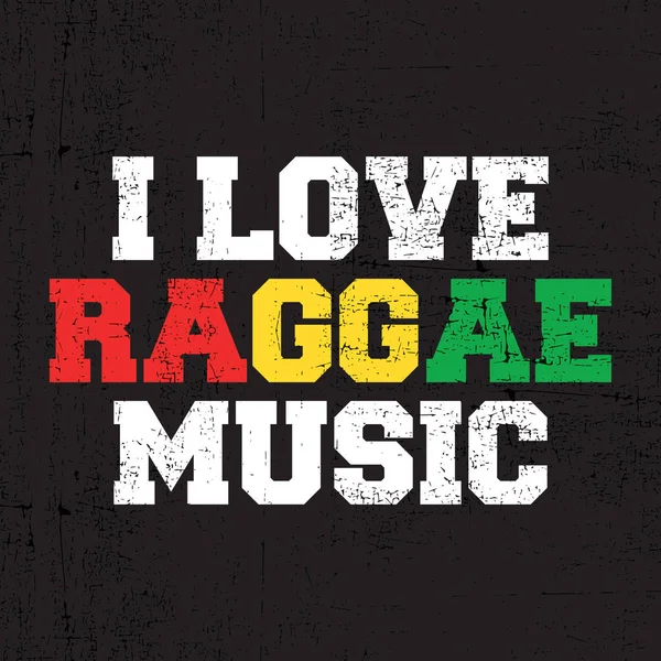 Белые, красные, желтые и зеленые буквы "I love Raggae music" на сером черном фоне. Плакат — стоковый вектор