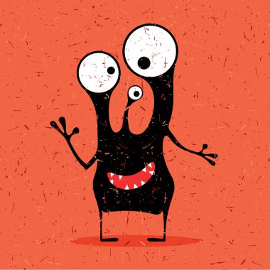 Grunge turuncu zemin üzerine duygularla sevimli siyah canavar.