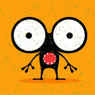 Grunge turuncu zemin üzerine duygularla sevimli siyah canavar.