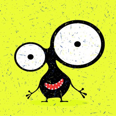 Grunge açık yeşil renkli duygular ile sevimli siyah canavar.