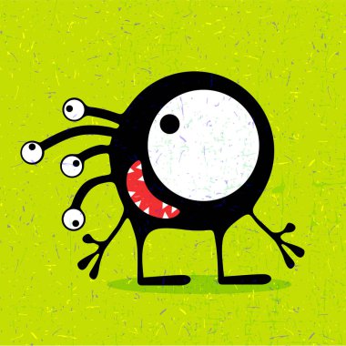 Grunge yeşil zemin üzerine duygularla sevimli siyah canavar.