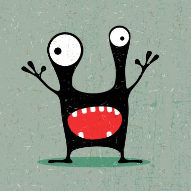 Grunge açık yeşil renkli duygular ile sevimli siyah canavar.