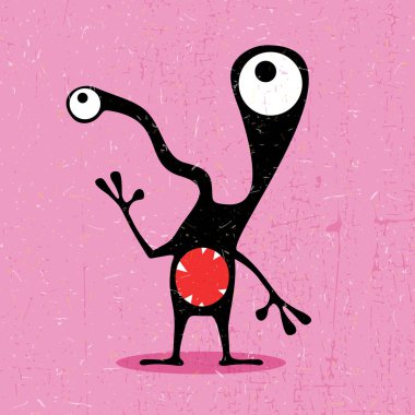 Grunge açık pembe renkli duygular ile sevimli siyah canavar.