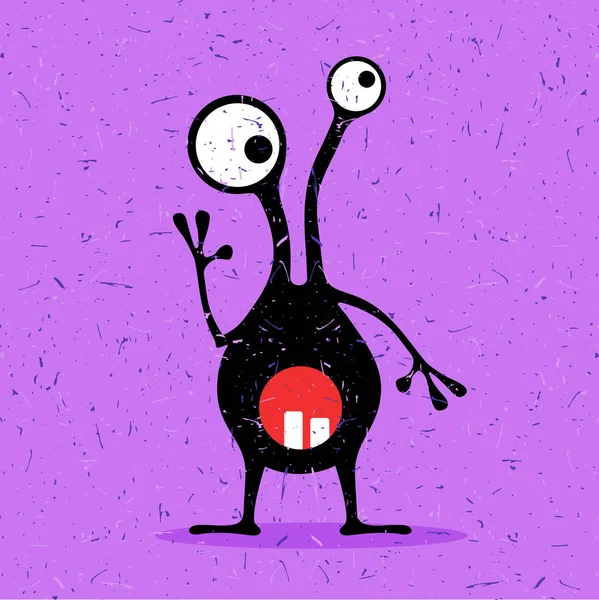 Mignon monstre noir avec des émotions sur fond violet grunge . — Image vectorielle