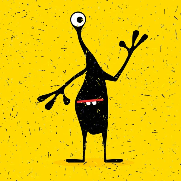 Mignon monstre noir avec des émotions sur fond jaune grunge . — Image vectorielle