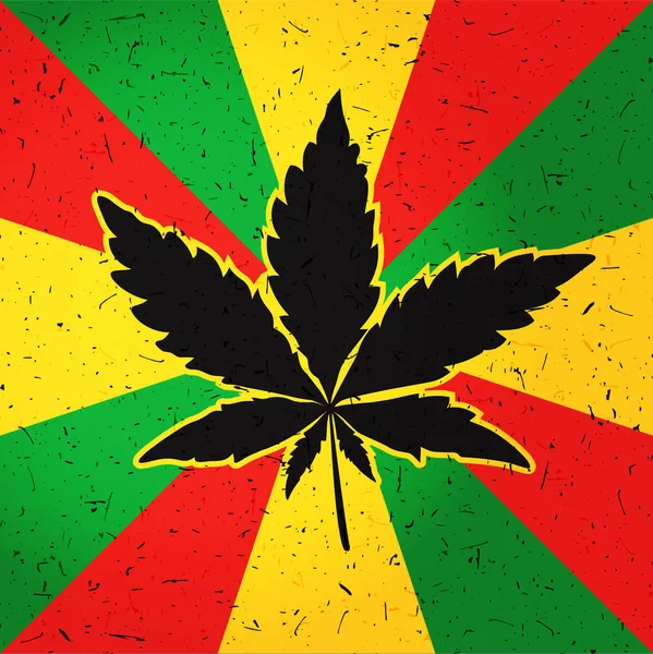 Cannabis Blatt auf Grunge rastafarischer Flagge. — Stockvektor
