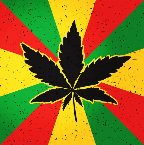 Hoja de cannabis en la bandera rastafari grunge . — Vector de stock