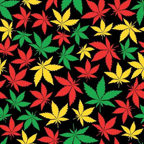 Feuilles de cannabis colorées sur fond noir — Image vectorielle