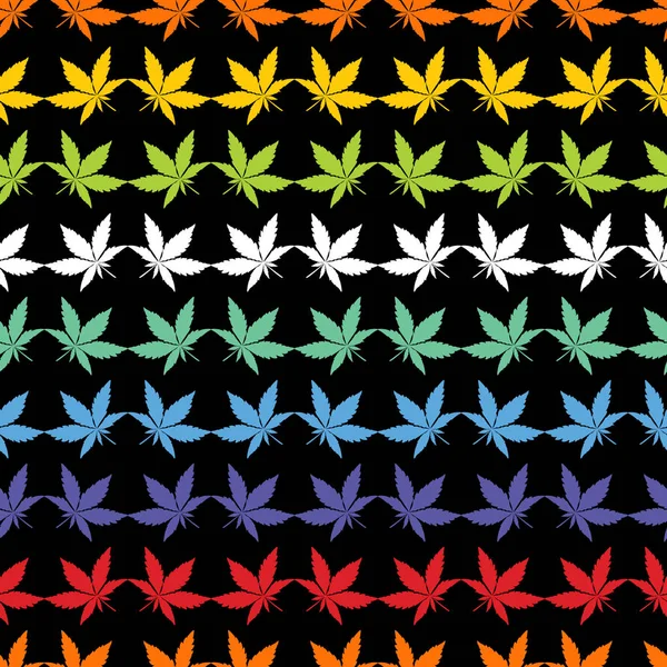 Folhas de Cannabis coloridas no fundo preto — Vetor de Stock