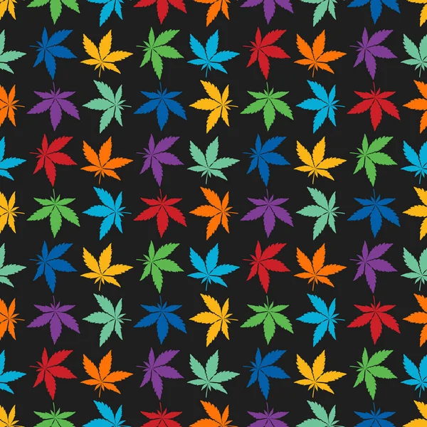 Coloridas hojas de cannabis sobre fondo negro — Archivo Imágenes Vectoriales