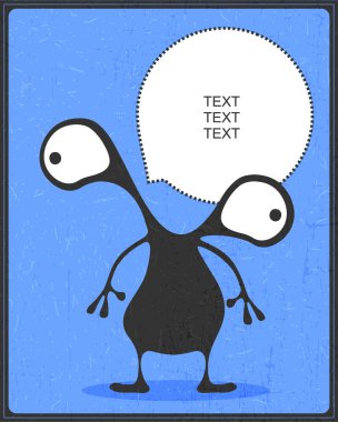 Duygular ve sohbet bulut mavi grunge arka plan üzerinde komik siyah canavar