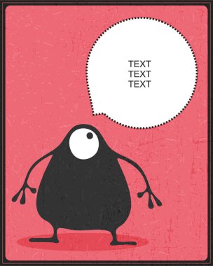 Duygu ve pembe grunge zemin üzerine sohbet bulut ile komik siyah canavar