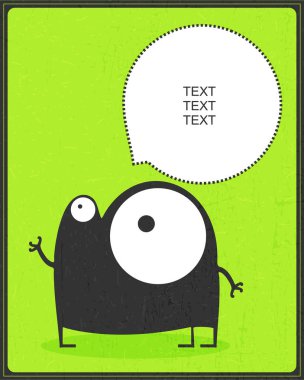 Duygu ve yeşil zemin üzerine sohbet bulut ile komik siyah canavar