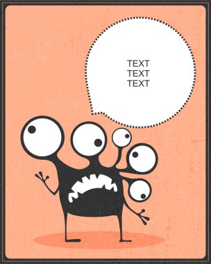 Duygu ve ışık turuncu grunge zemin üzerine sohbet bulut ile komik siyah canavar